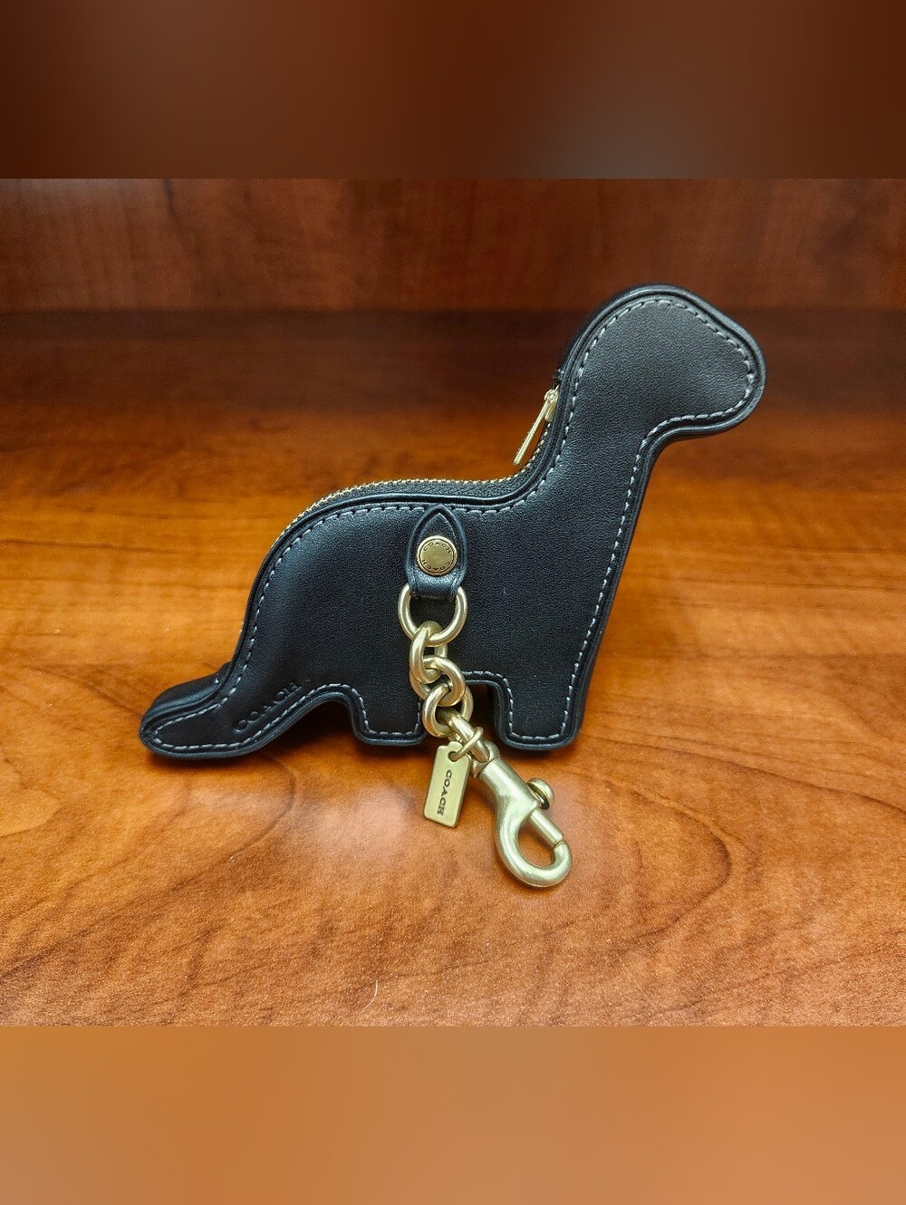 Coach Black Leather Dino Coin Purse CBR56